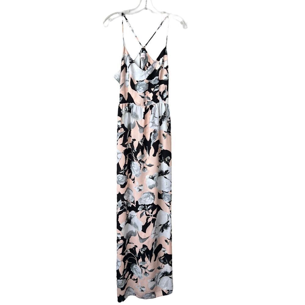 Devlin Maxi Dress Womens Medium Pink Floral Maxi Cross Back‎ Sleeveless Slit